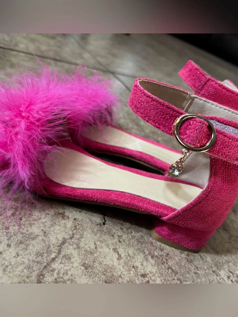 Girls Hot Pink Feather heels